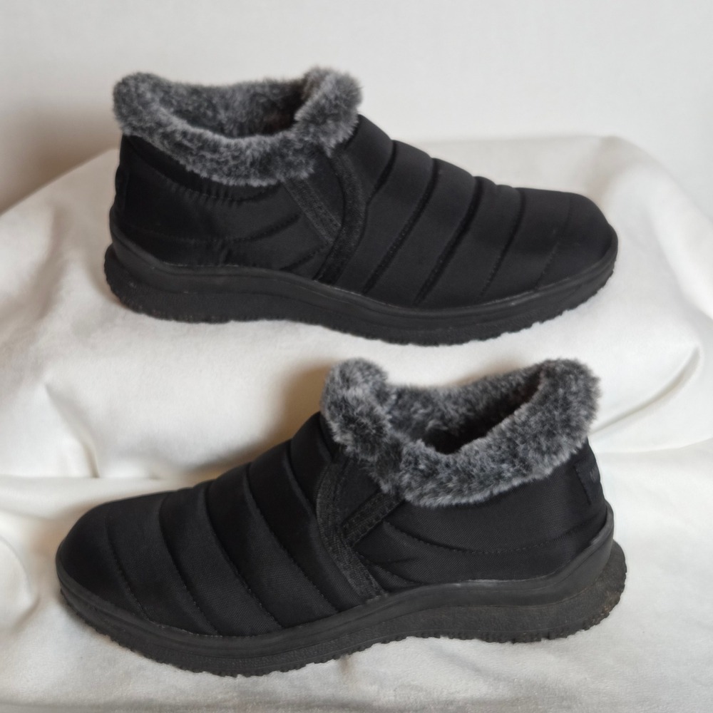 Minnetonka Womens 7M Black Quilted Puffer Faux Fur Lined Slippers Gorpcore - Picture 3 of 7